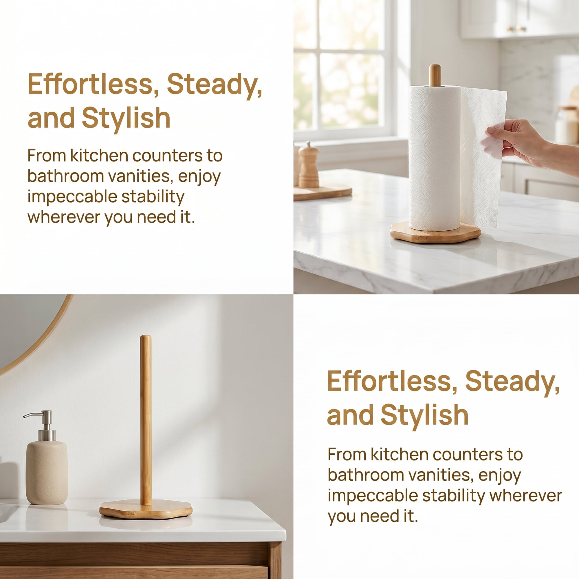 Unique Bargains Paper Towel Holder Countertop Non Slip Base Wood Natural C 11x5.7inch