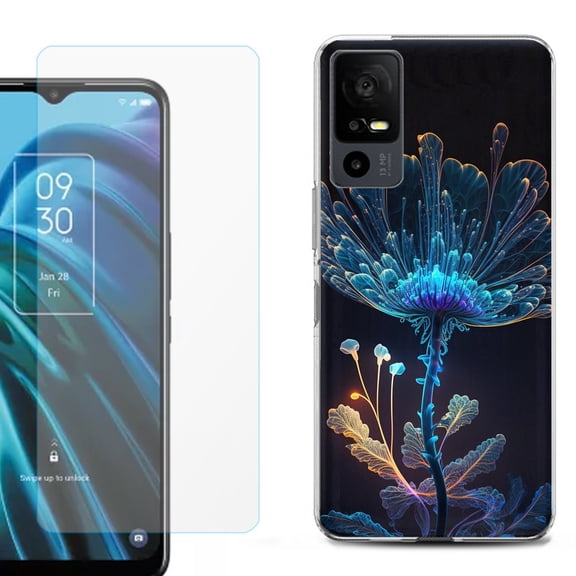 OneToughShield ® for TCL 40 XE 5G Shockproof Fashion Phone Case, with Tempered Glass Screen Protector - Glowing Flower