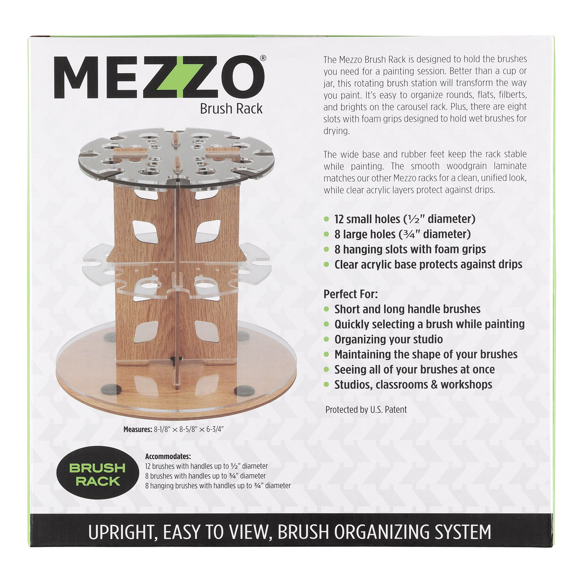 Mezzo Rotating Paint Brush Storage Rack with Mimik Reservoir Synthetic Kolinsky and Squirrel Liner Brushes #2, #4, #6, #8 - Wet Media Reservoir w/ Brush Drying Carousel- Holds Up to 28 Brushes