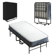 Mjkone Folding Bed with Mattress,75 x 31Rollaway Bed for Adults with Dust Cover,Twin Size Foldable Bed with Lockable Wheels for Small Space