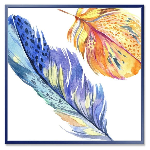 Designart Colorful Blue Bird Feather From Wing FLOAT FRAME WALL ART