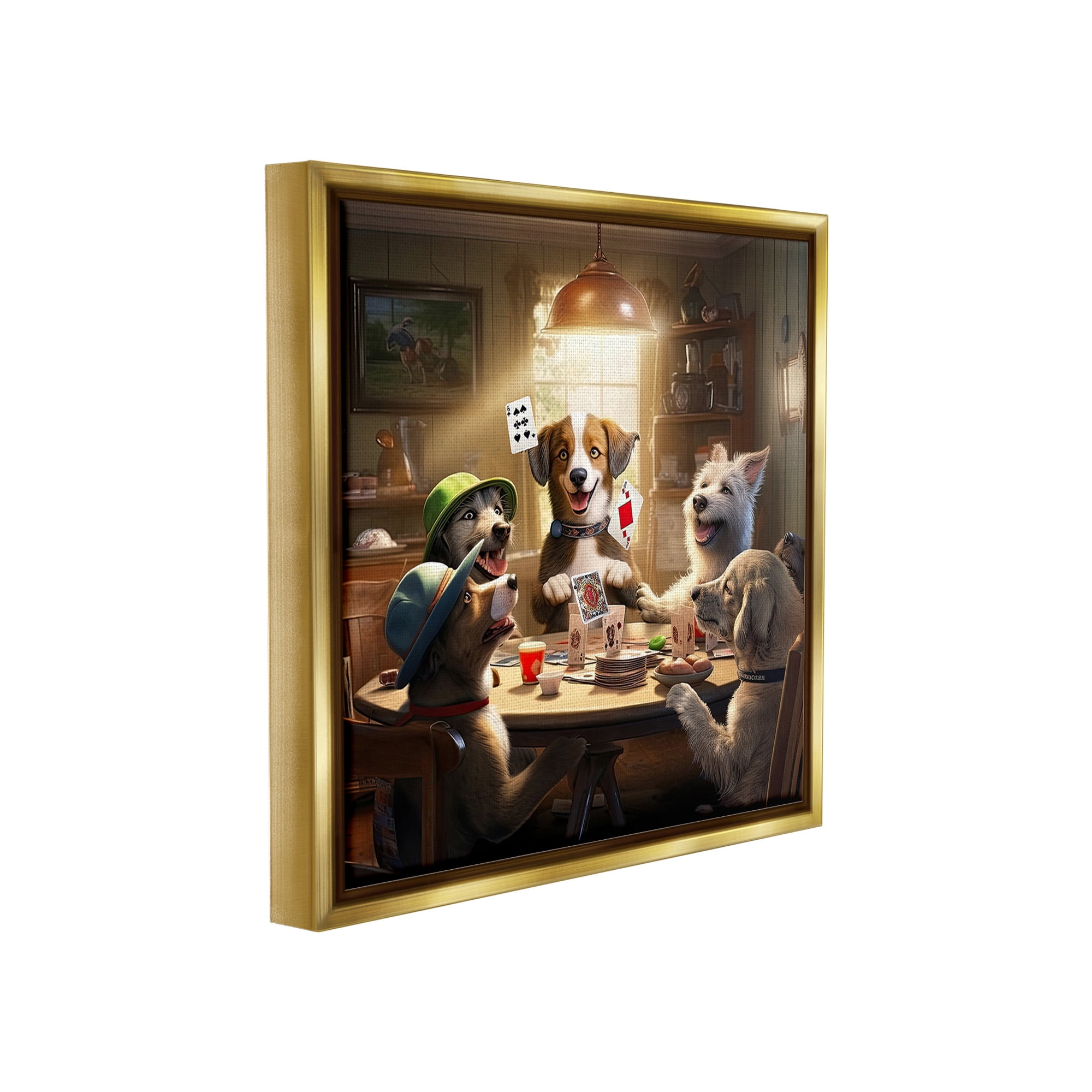 Stupell Industries Dogs & Magic Tricks Animals & Insects Painting Gold Floater Framed Canvas Art Print Wall Art, 18 x 18