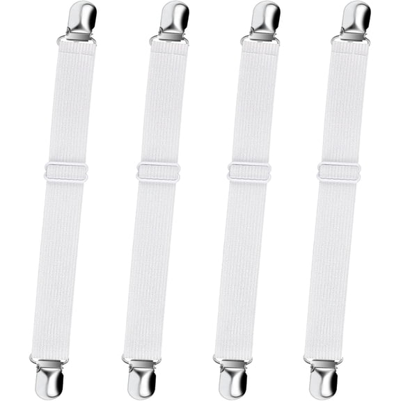 Sopito Bed Sheet Straps, 4Pcs Polyester Adjustable Elastic Fitted Sheet Straps Fasteners Non Slip Mattress Clips White 4Pcs