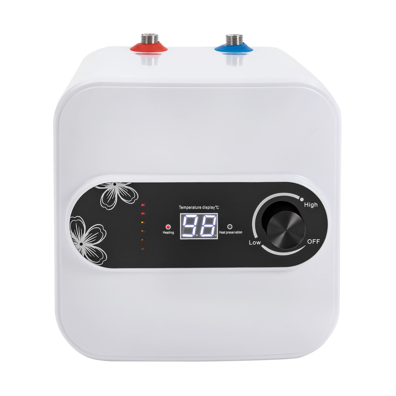 Aiqidi 1500W 110V LCD Electric Water Heater 8L Vertical Mini-Tank Instant Hot Water Boiler White for RV Kitchen Bathroom Under Sink Counter Cupboard IPX4 30-65°C