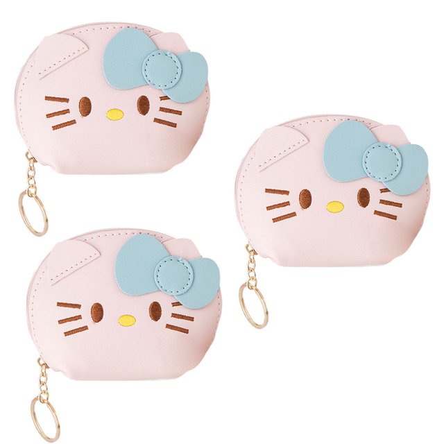 Monedero de animales de dibujos animados para mujer, bolsillo para monedas de cuero con cremallera con llavero, práctico colgante de billetera