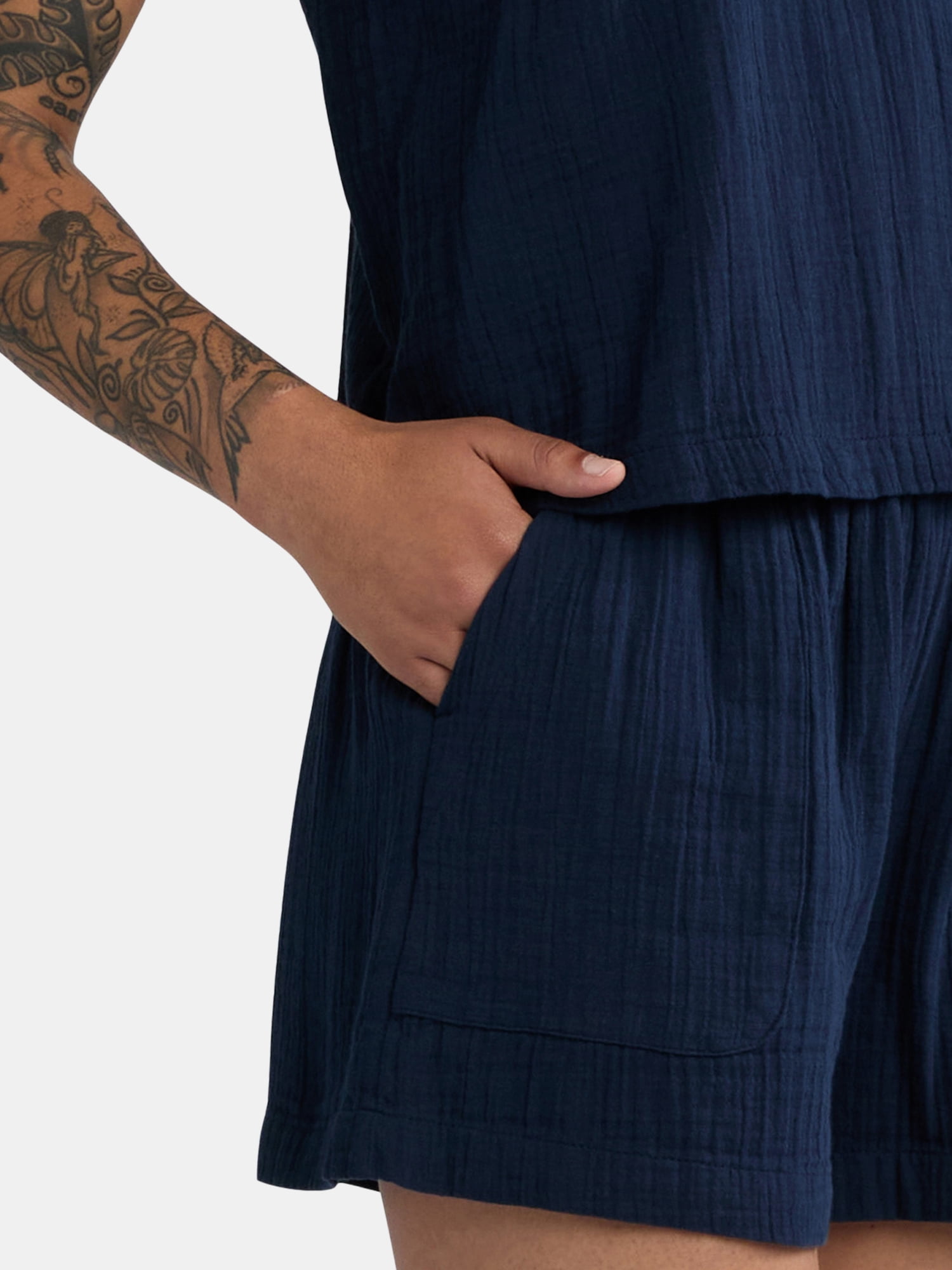 Time and Tru Women's Double Cloth Short Set, Sizes XS-XXXL