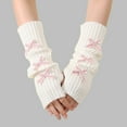 thumbnail image 2 of MEICHEN Solid Color Knitted Preppy Style Arm Warmer for Women Fashion Winter Fingerless Gloves Womens Bow Print Mittens, 2 of 4