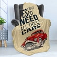 thumbnail image 4 of Saying Soft Flannel Fleece Throw Blanket, Yes I Really Do Need All These Cars Old Havana Style Retro Vehicle and Stripes, Cozy Plush for Indoor and Outdoor Use, 70" x 90", Beige Pearl, by Ambesonne, 4 of 5
