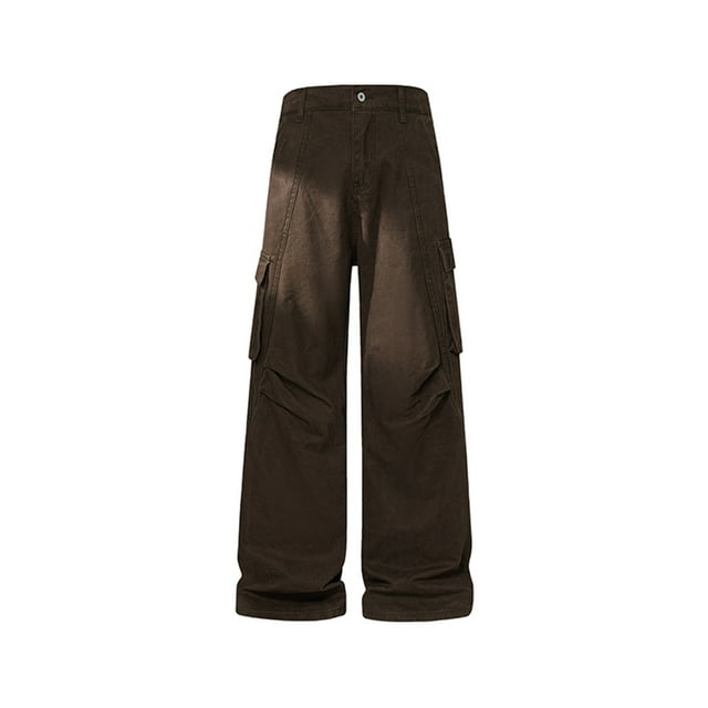 Wyobmus Pantalon Cargo Uni pour Homme Jambe Grand Bouton Taille Élastique Pantalon de Randonnée Léger Ripstop Résistant à l'Eau Pantalon Utilitaire avec Poches B-Brown