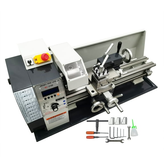 INTSUPERMAI Universal Metal Lathe Machine 1100W RC-210E Electronic Pulse Precision Bench Lathe 8"*16"