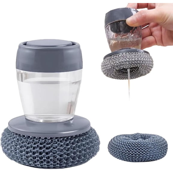 Cleaning Brush Dish Scrubber with Soap Dispenser, Replaceable Brush Head, Lightweight Handheld Kitchen Detergent Tool