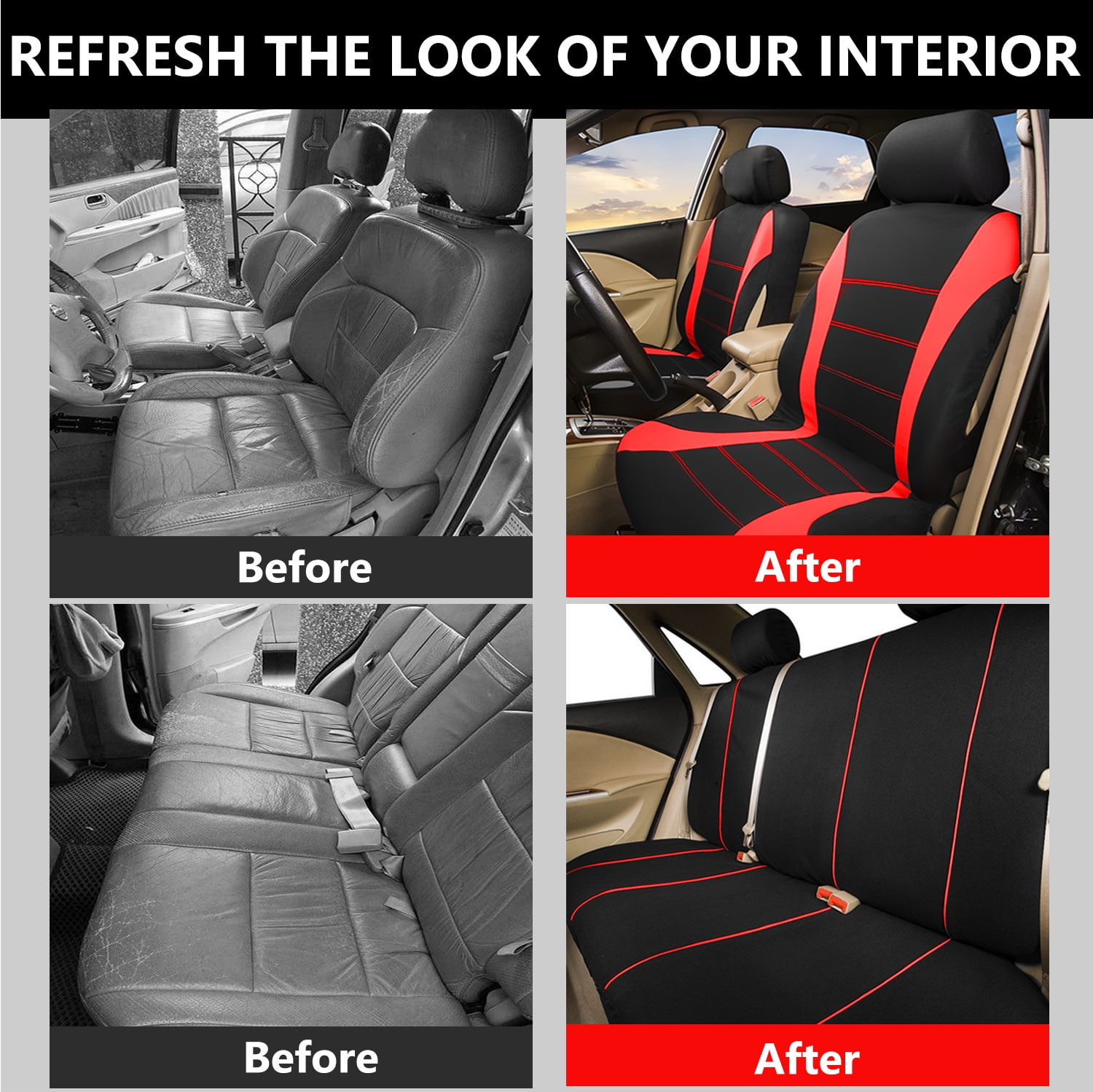TIANLAIMEI Full Set Car Seat Covers with Steering Wheel Cover and Seat Belt Shoulder Protector Set, Automotive Seat Cushion Car Accessories Fits Most Cars