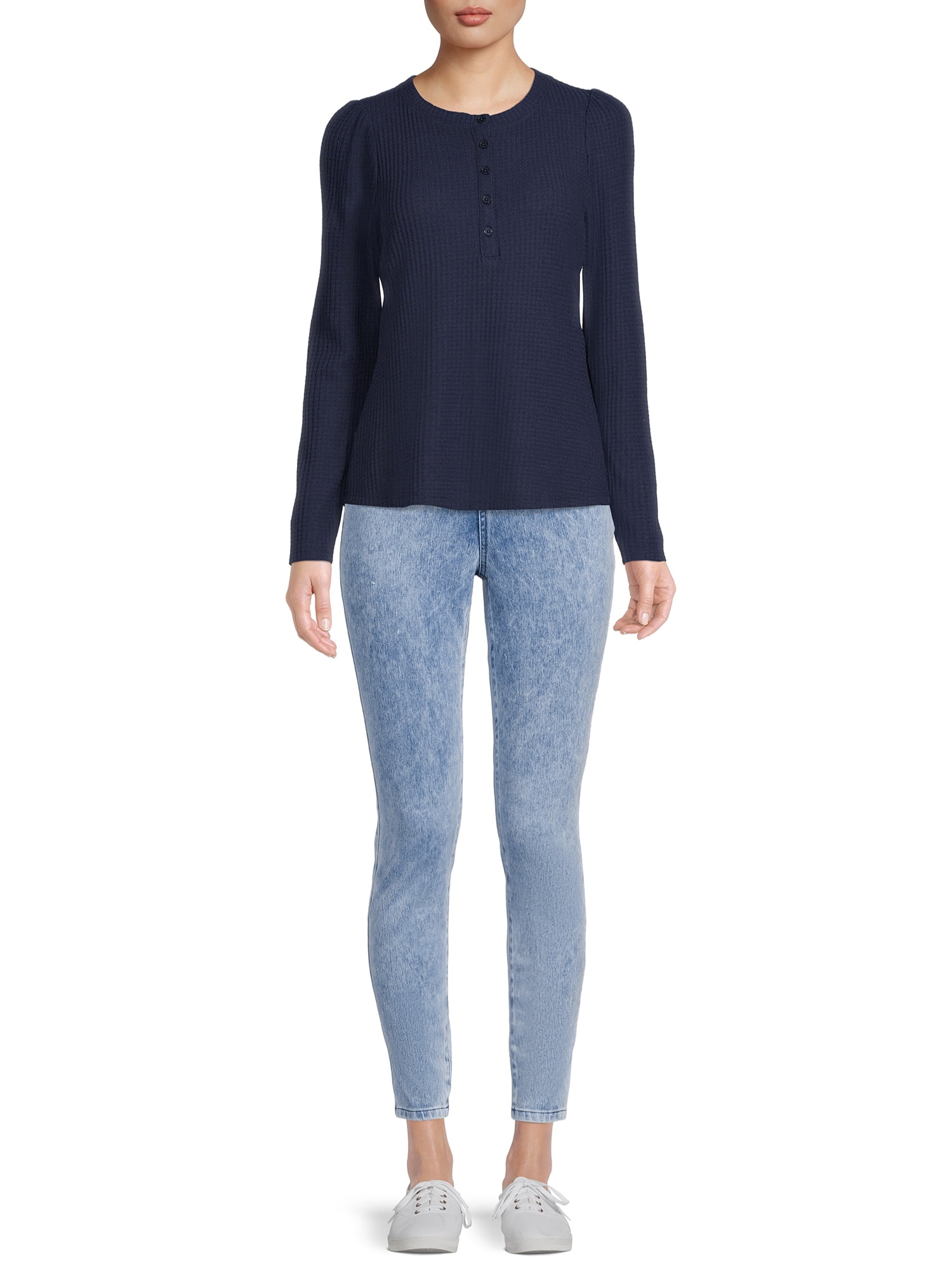 Time And Tru Women's Waffle Henley Top