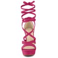 thumbnail image 2 of BLISSFUL STEP Sandales à Talons Hauts Épais à Plateforme à Lacets pour Femmes Rose Vif (Taille 8), 2 of 6