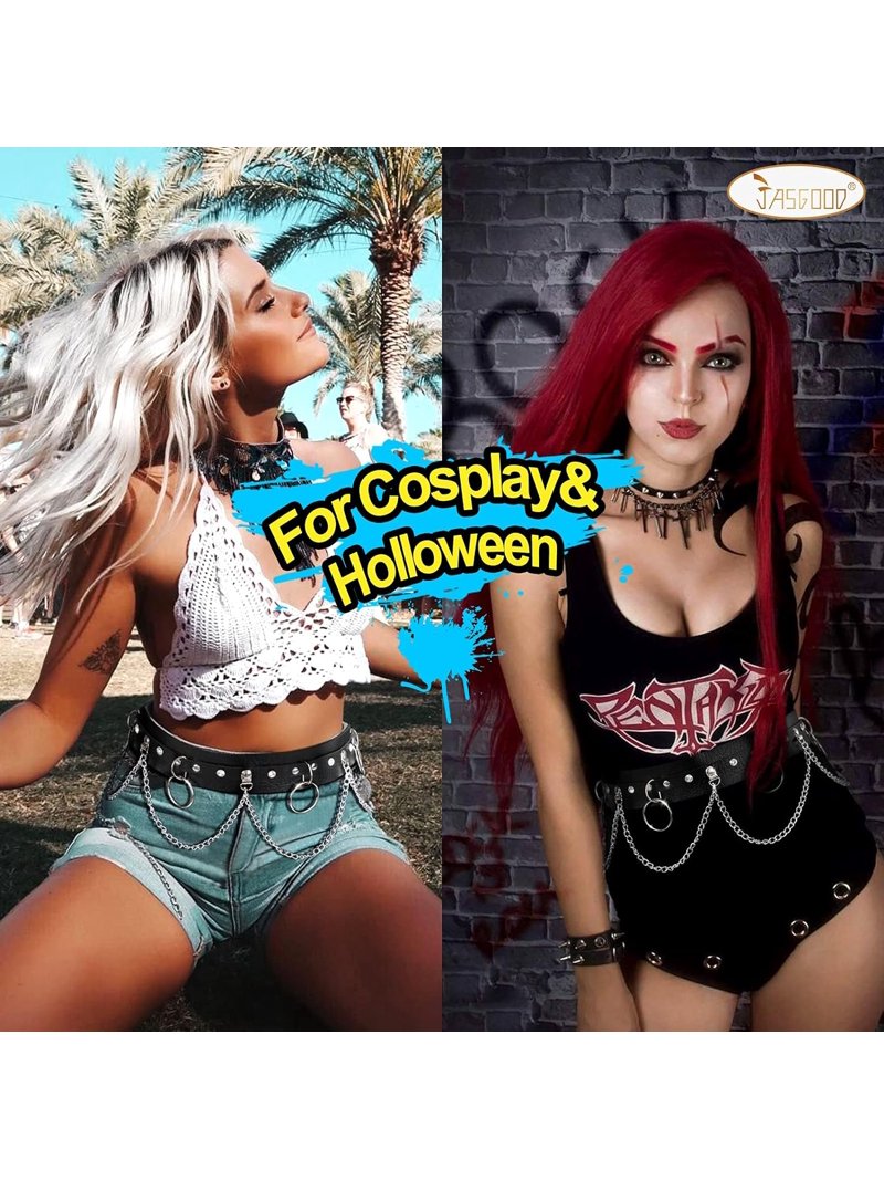 Punk Black Waist Chain Belt Women Leather Rave Body Goth  display picture 3