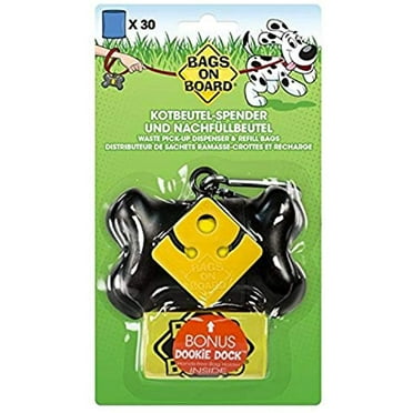 bags on board dog poop bags dispenser with 30 refill bags | bone design attaches to most leashes