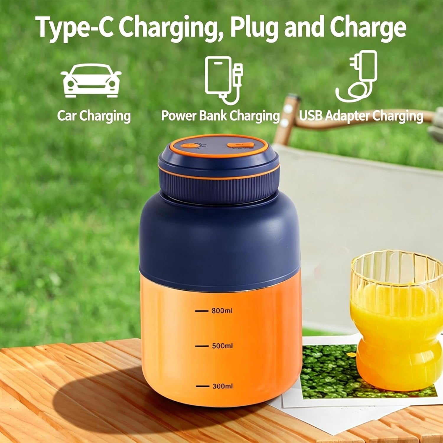 Wireless Juicer Cup,44oz Portable Electric Juicer Blender, New Household Appliances Juicers Comes with 38 Blades,Personal Size Blender for Shakes and Smoothies (B, 800ml)