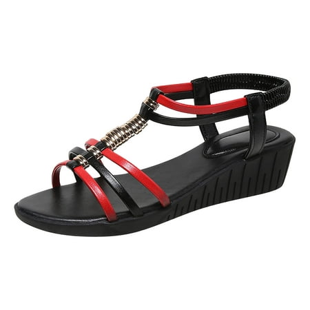 

Cathalem Slope Heeled Sandals Bottom Roman Shoes Fashion Women S Sandals Summer Women S Sandals Red 39