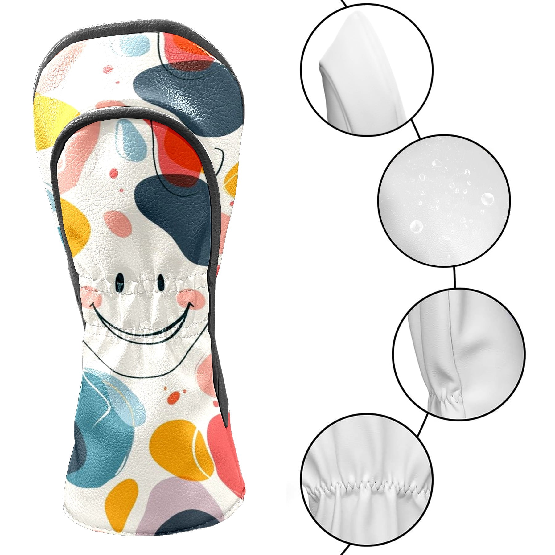 Golf Head Covers Simple Pattern Design for Driver, Wood & Hybrid, Premium Waterproof PU Leather with Plush Lining, Minimalist Golf Gifts