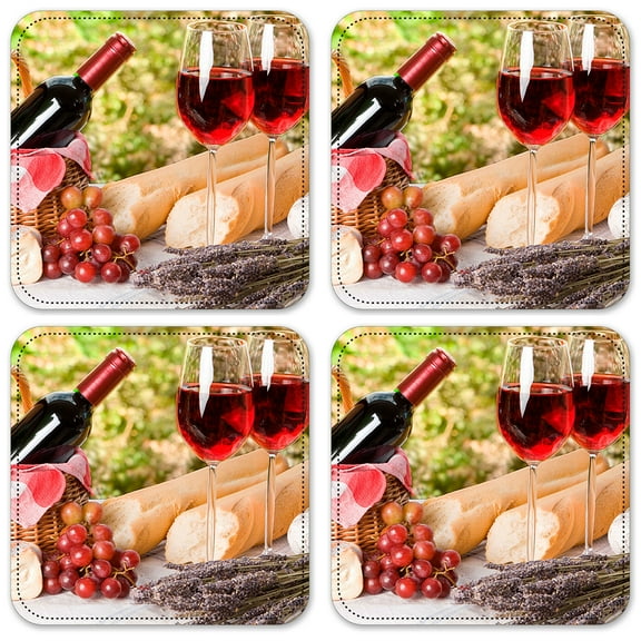 Vinyl Drink Coasters - Set of 4 - Red Wine & Bread