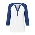 thumbnail image 4 of Breezora Womens Casual Summer Printed 3 4 Sleeve Button Down Blouse Raglan Shirt with Color Block Design XL Size Blue, 4 of 5