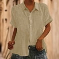 thumbnail image 4 of Outfmvch Button Up Tops for Women Womens Linen Tops V Neck Embroidered Shirt Cotton Linen Short Sleeve Womens 3/4 Sleeve Button Down Shirts V Neck Blouses Khaki L, 4 of 8