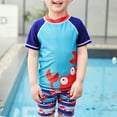 thumbnail image 3 of URMAGIC Toddler Little Big Boys Crab Printed Short Sleeve Three Piece Swimsuits with Swim Cap, 3 of 6