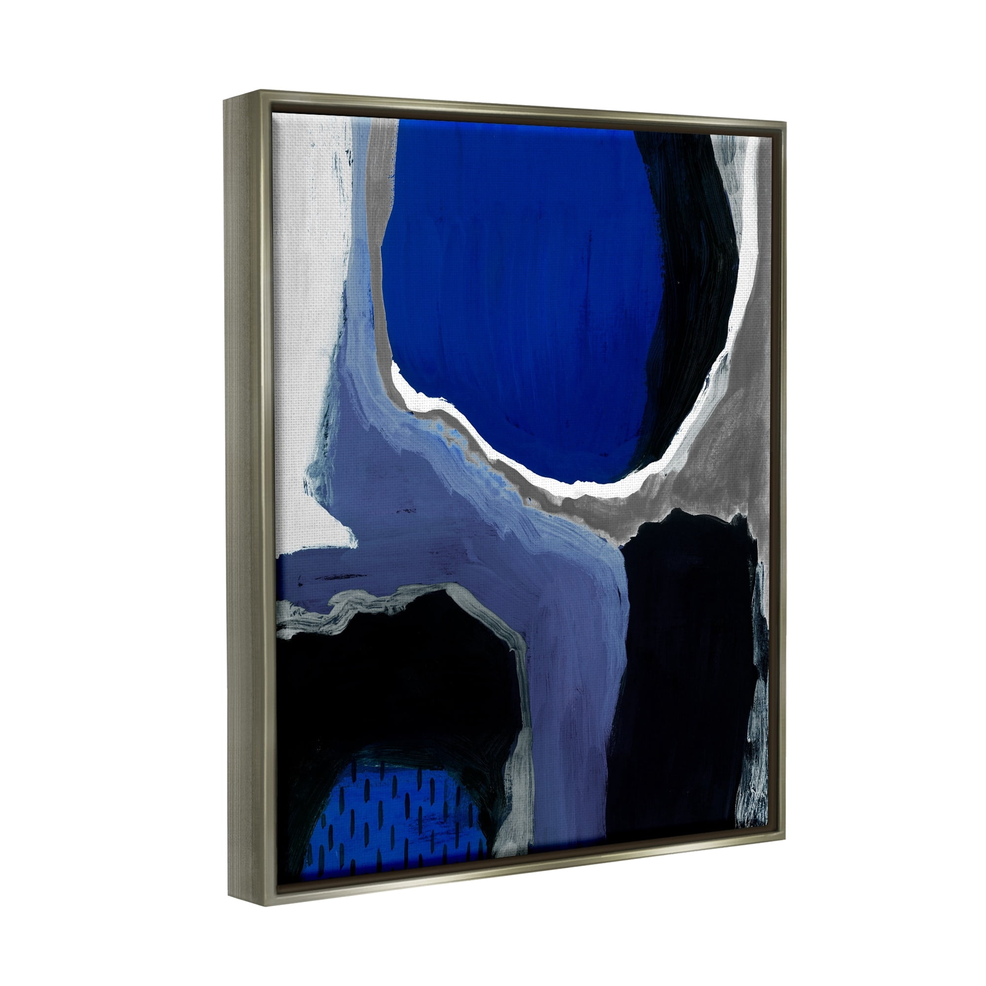 Stupell Industries Abstract Masculine Cobalt Blue Grey Black Design Luster Gray Framed Floating Canvas Wall Art, 24x30, by Studio W