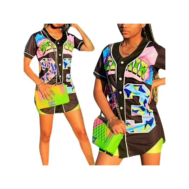Unisex 90s Theme Party Hip Hop Bel Air Baseball Uniform for Women Jersey  Short Sleeve Tops for Birthday Party 