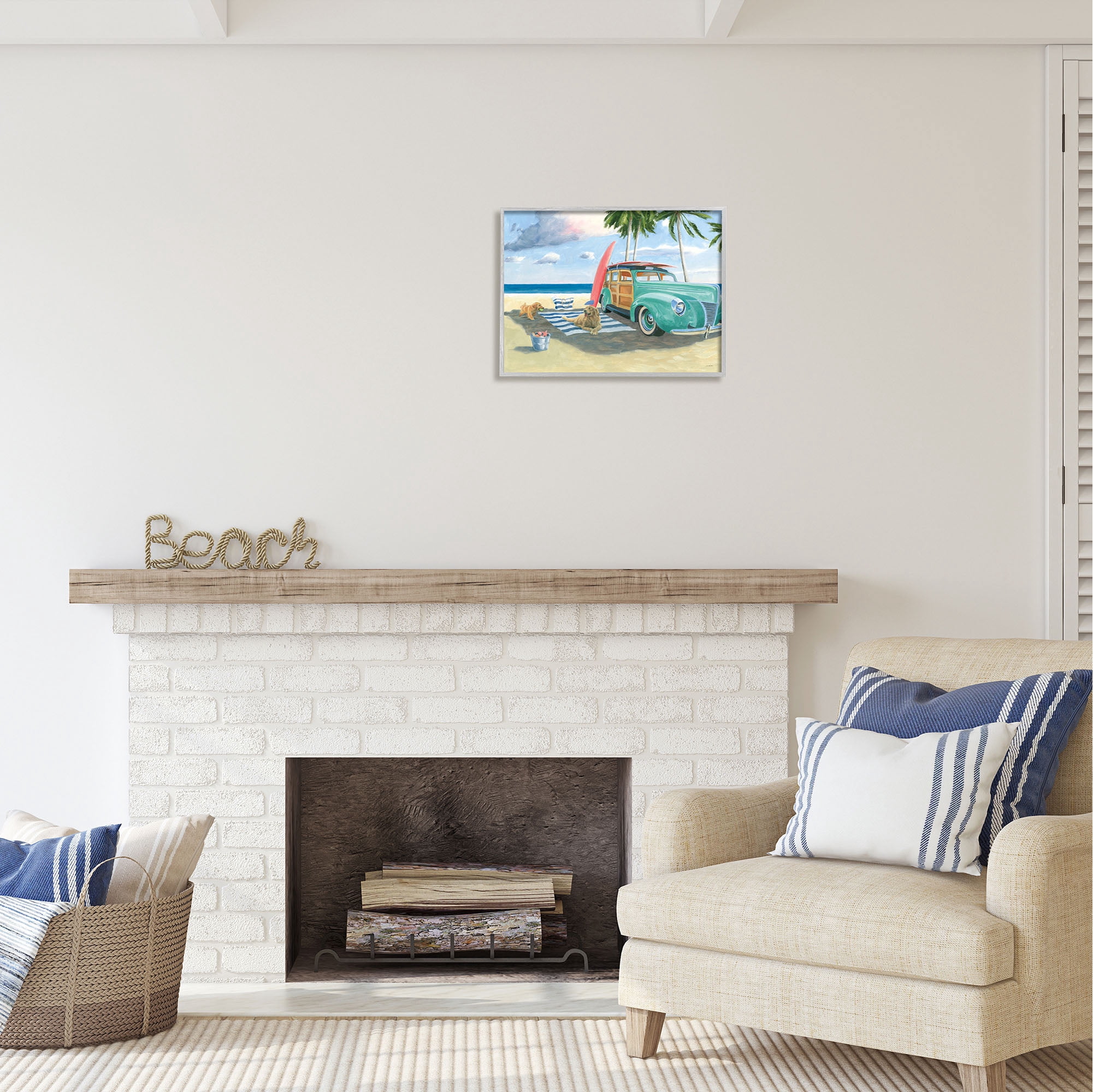 Stupell Industries Dogs on Beach Shore Animals & Insects Painting Gray Framed Art Print Wall Art, 20 x 16