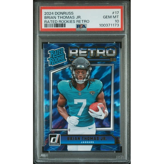 Graded 2024 Panini Donruss Brian Thomas Jr #17 Rated Rookies Retro Rookie RC Football Card PSA 10 Gem Mint