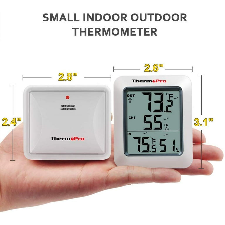 ThermoPro TP260B Indoor Outdoor Thermometer Wireless 1000ft/300m Range, Pro  Accuracy Digital Hygrometer Humidity Meter with Remote Temperature Sensor
