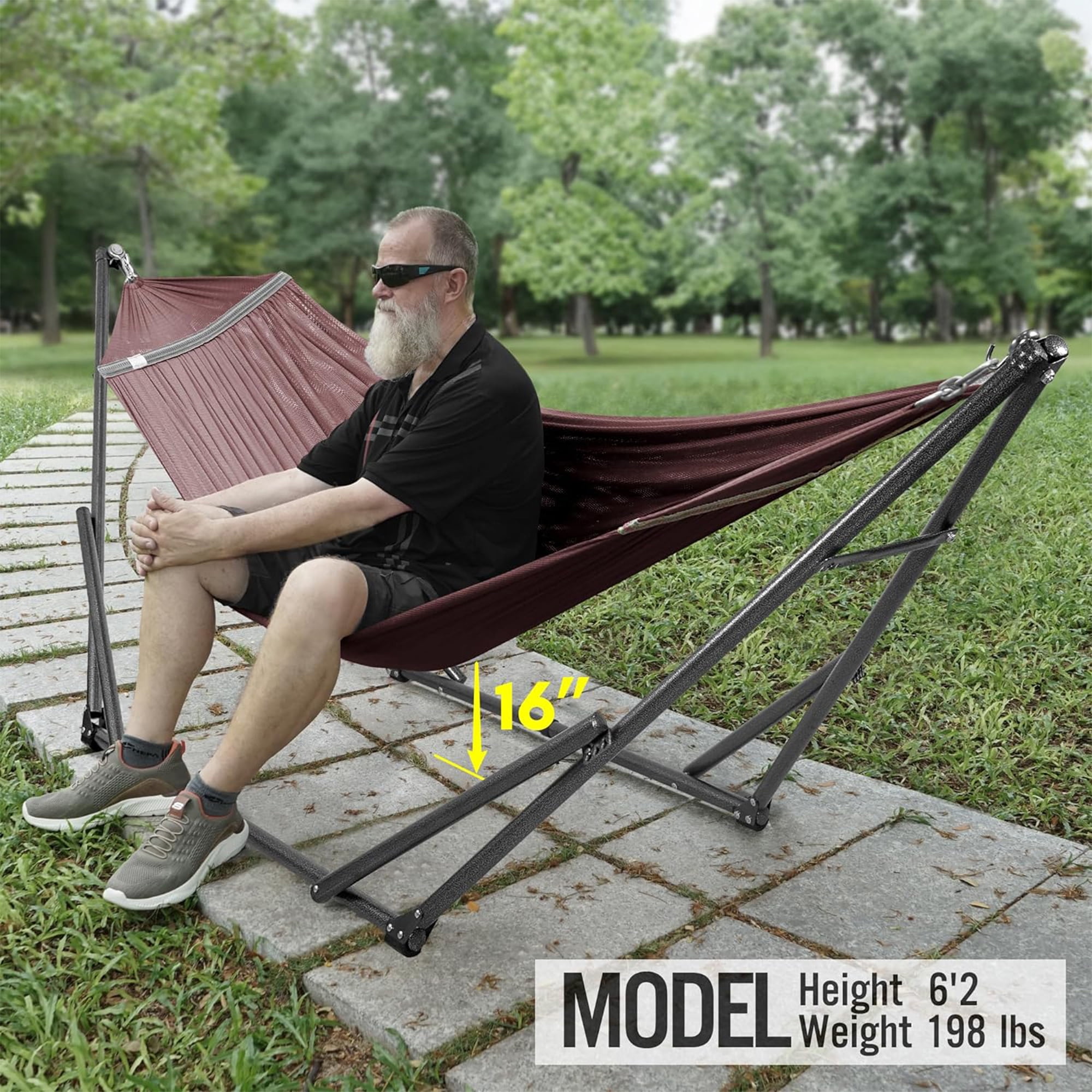 Tranquillo Universal 116" Double Hammock w/Adjustable Stand and Bag, Brown