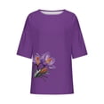 thumbnail image 4 of BangWanChi 3/4 Length Sleeve Womens Tops Plus Size Tunic Women's Ladies Fashion Casual Cropped 3/4 Sleeve Printing Cotton Loose Shirt Blouse Top, 4 of 5