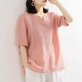 thumbnail image 5 of Babysbule Womens Fashion Cotton Tops Embroidered Solid Summer Causal V-Neck Button Short Sleeve Womens Tops, 5 of 5