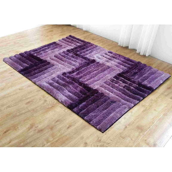 Modern Shaggy Abstract Geometric Rug for Living Room Bedroom Design 85 (5'2"x7'5",Purple)