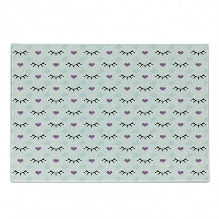 

Eyelash Cutting Board Winking Eyes and Pink Hearts Romantic Pattern Cartoon Decorative Tempered Glass Cutting and Serving Board Small Size Fuchsia Pale Blue Black by Ambesonne