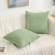decorUhome Pack of 2 Decorative Throw Pillow Covers 18x18, Soft Corduroy Striped Couch Pillow Covers, Boho Modern Farmhouse Home Decor, Sage Green