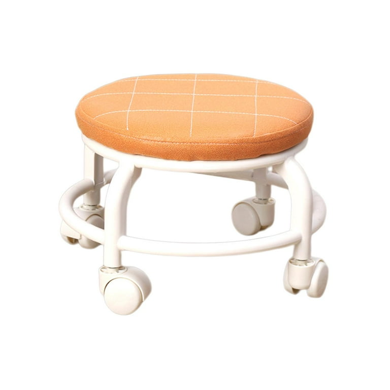 Rolling Stools with Wheels Low Height Rolling Stool Short Small Stool Chair Small Swivel Chair Pulley Wheel Stool for Kids and Adult Fitness Orange