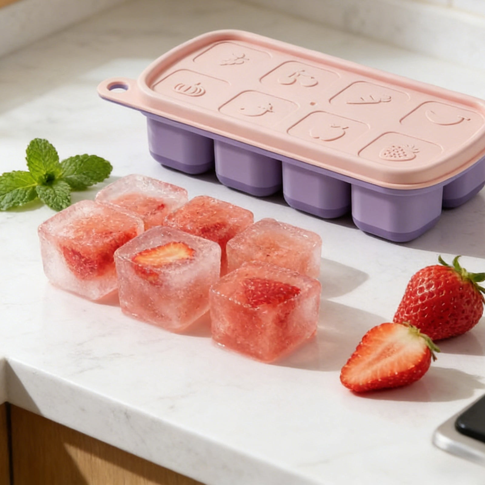 UJMNHYGT Ice Cube Trays Easy Release 8 Flexible Silicone Ice Cube Molds with Removable Lid, Reusable Stackable Freezer Ice Trays for BPA Free
