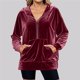 thumbnail image 5 of Sudadera con Capucha y Media Cremallera de Terciopelo para Mujer, Estilo Informal, Larga, con Bolsillos Rojo Vino L, 5 of 7
