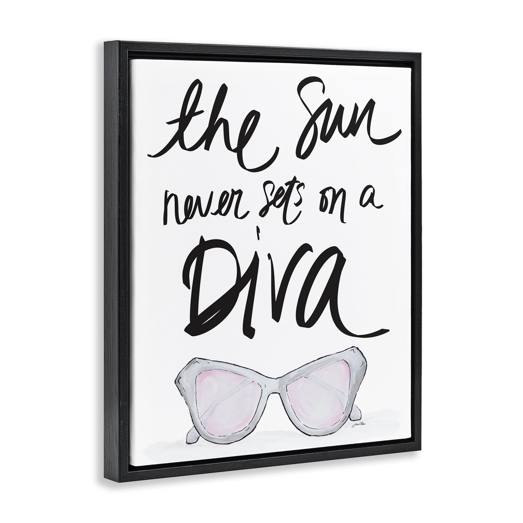 Stupell Industries Sun Never Sets on Diva Beauty & Fashion Painting Black Floater Framed Art Print Wall Art, 25 x 31