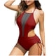 thumbnail image 2 of Trajes de baño de una pieza para mujer, moda de verano para mujer, color sólido con cojín en el pecho y sin soporte de acero, traje de baño con tirantes sin espalda, traje de baño para mujer, 2 of 5