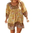 thumbnail image 1 of PENGXIANG Été Boho Robe Imprimée Florale Manches 3/4 V Cou Décontractée Plage Fluide Mini Robes, 1 of 5
