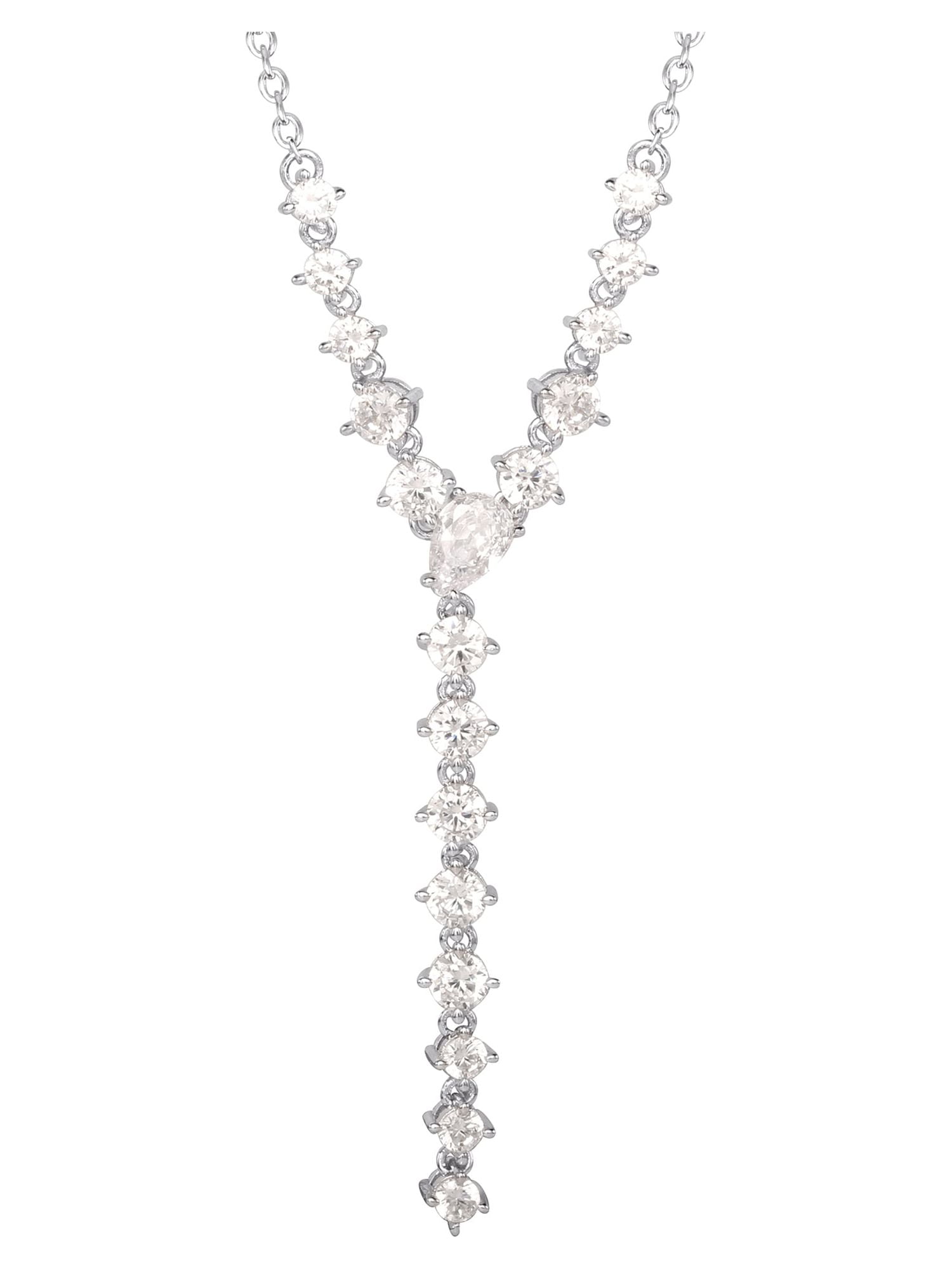 Believe by Brilliance Women's Silver Plated Cubic Zirconia Stud Earring and Y Necklace Set, 18"