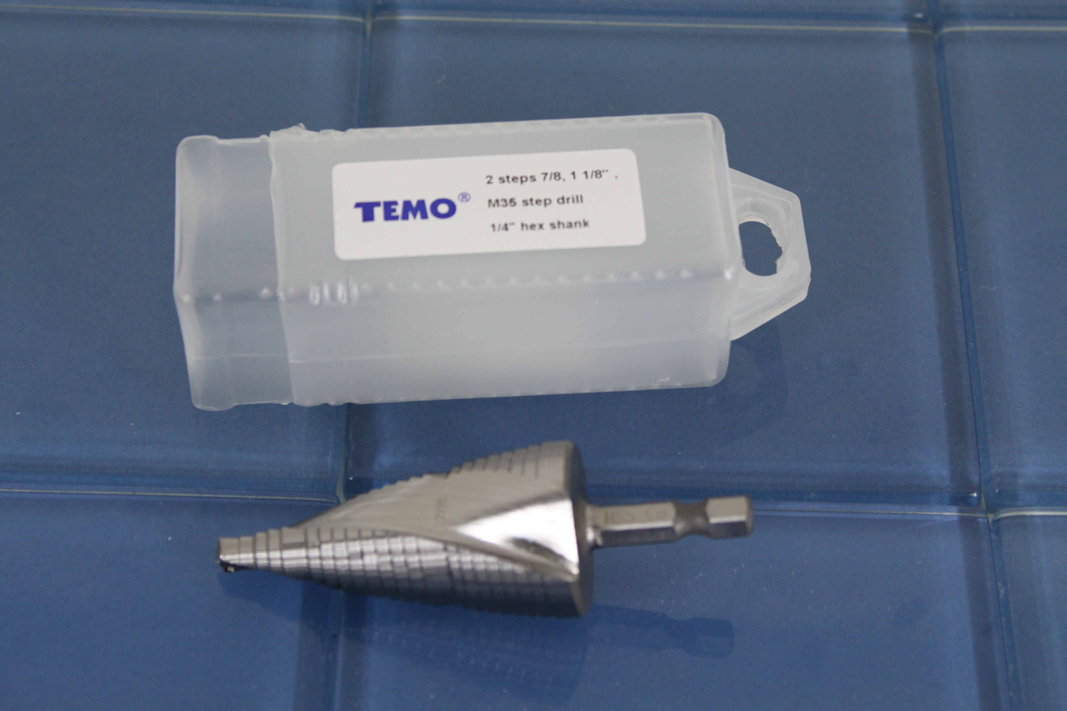 TEMO M35 Cobalt Step Drill Spiral Flute, Two Size: 7/8 Inch (22.2 mm) and 1-1/8 Inch (28.6 mm), 1/4 Inch (6.4 mm) Hex Shank