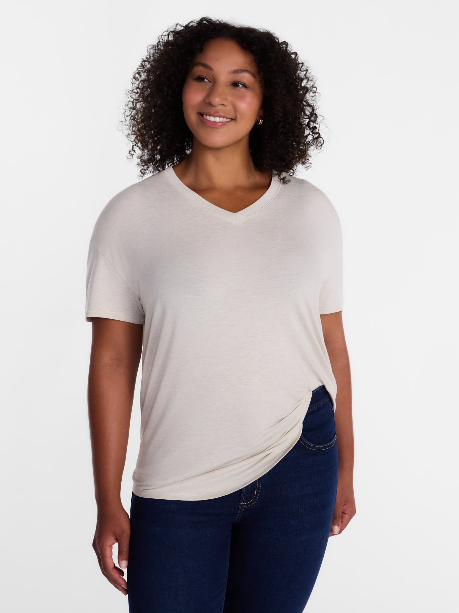 Time and Tru Women's V-Neck Tunic Tee with Short Sleeves, Sizes XS-XXXL