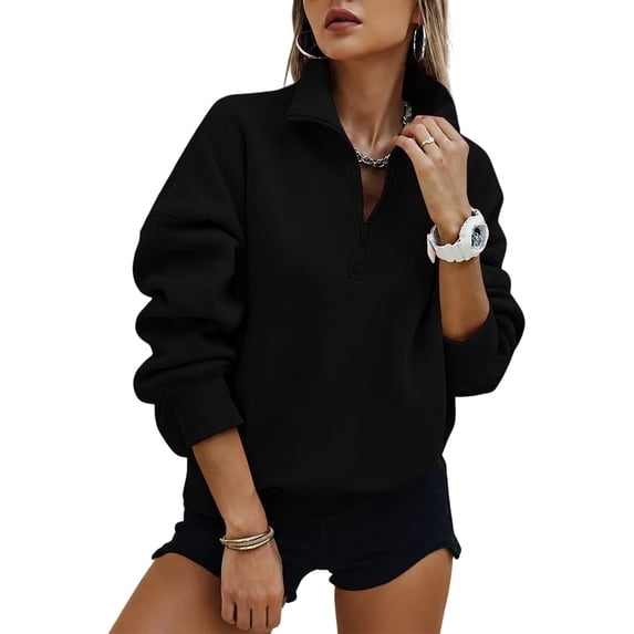 Resicozy Womens Half Zip Oversized Sweatshirts Hoodies 2026 Trendy Long Sleeve Pullover Tops Y2k Fall Sweatshirt Black M