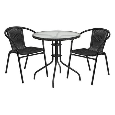 Flash Furniture 28 Round Gl Metal Table With Rattan Edging And Flash Furniture 28 Round Gl Metal Table With Rattan Edging And 2 Black Stack Chairs Multiple Colors