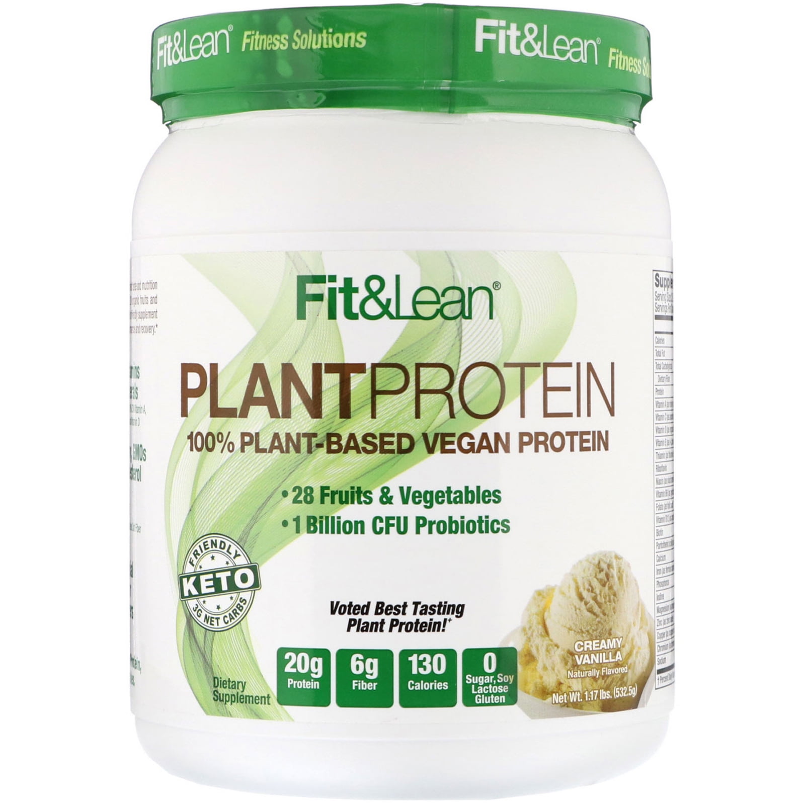 Fit &amp; Lean Plant Protein, Creamy Vanilla, 1.17 lb (532.5 g